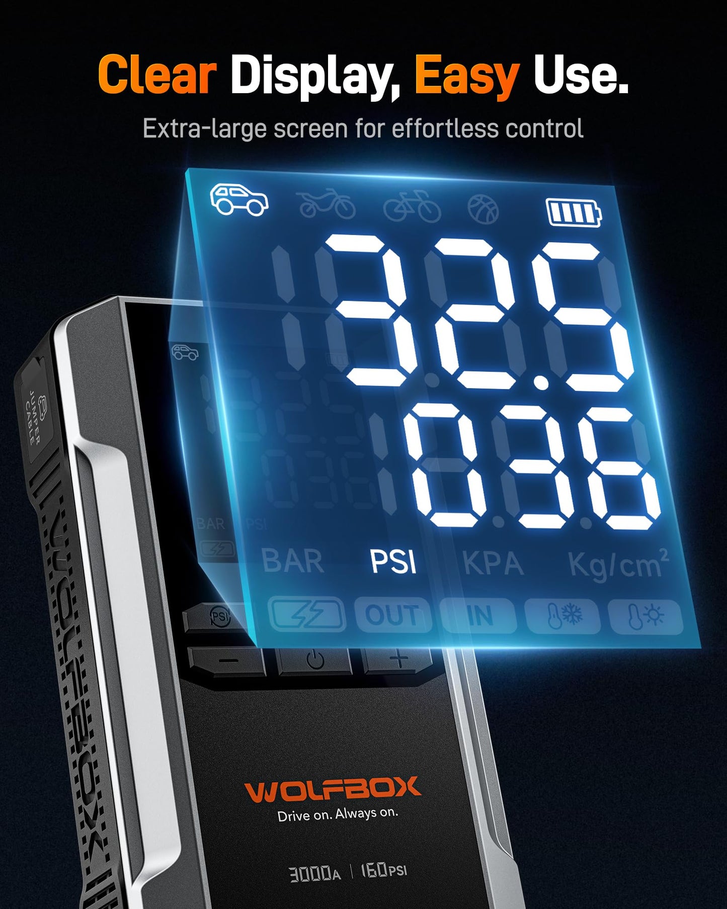3000A Jump Starter with Air Compressor by WOLFBOX