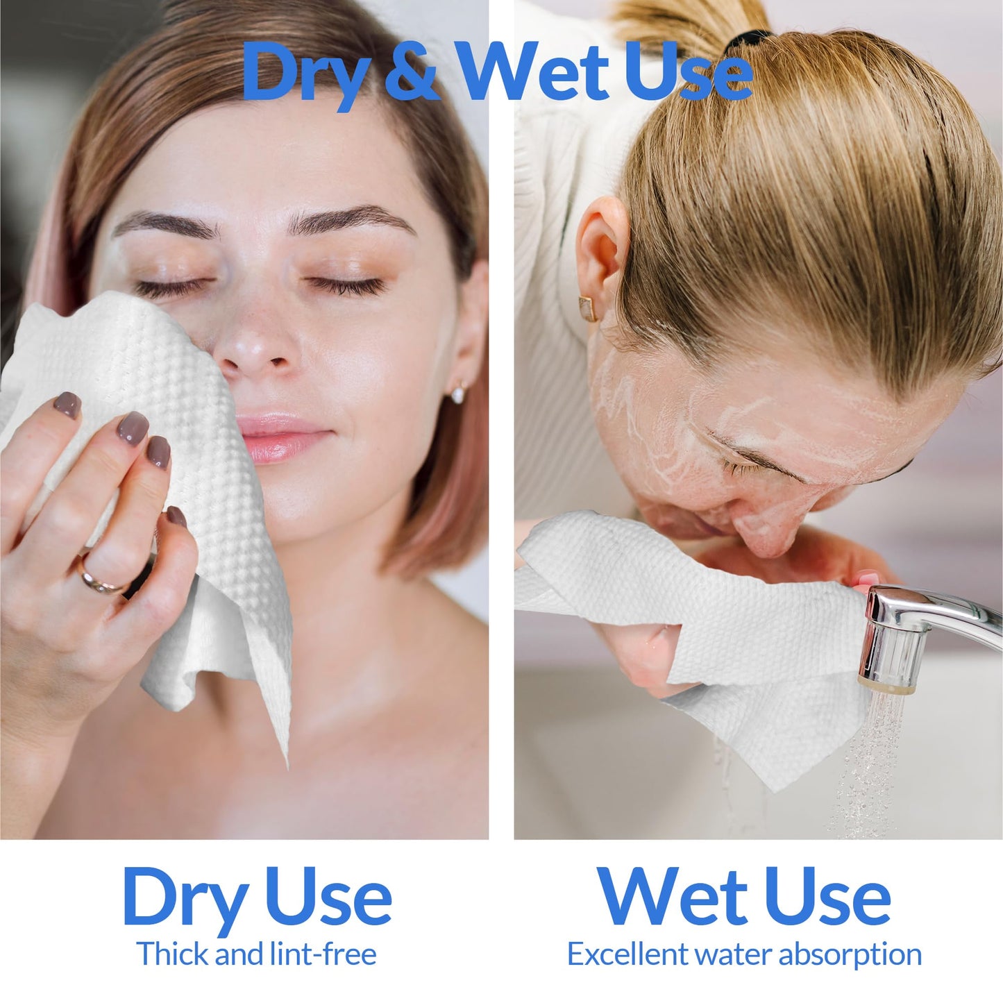 Disposable-Face Towel Biodegradable Dry-Wipes Towelette - 7.88in×9.48in MEIBUDAN Lint-Free Daily Facial Tissues, Ultra Soft Thick Face Clean Makeup Remover Cloths for Sensitive Skin, 80 Count, 1 Pack