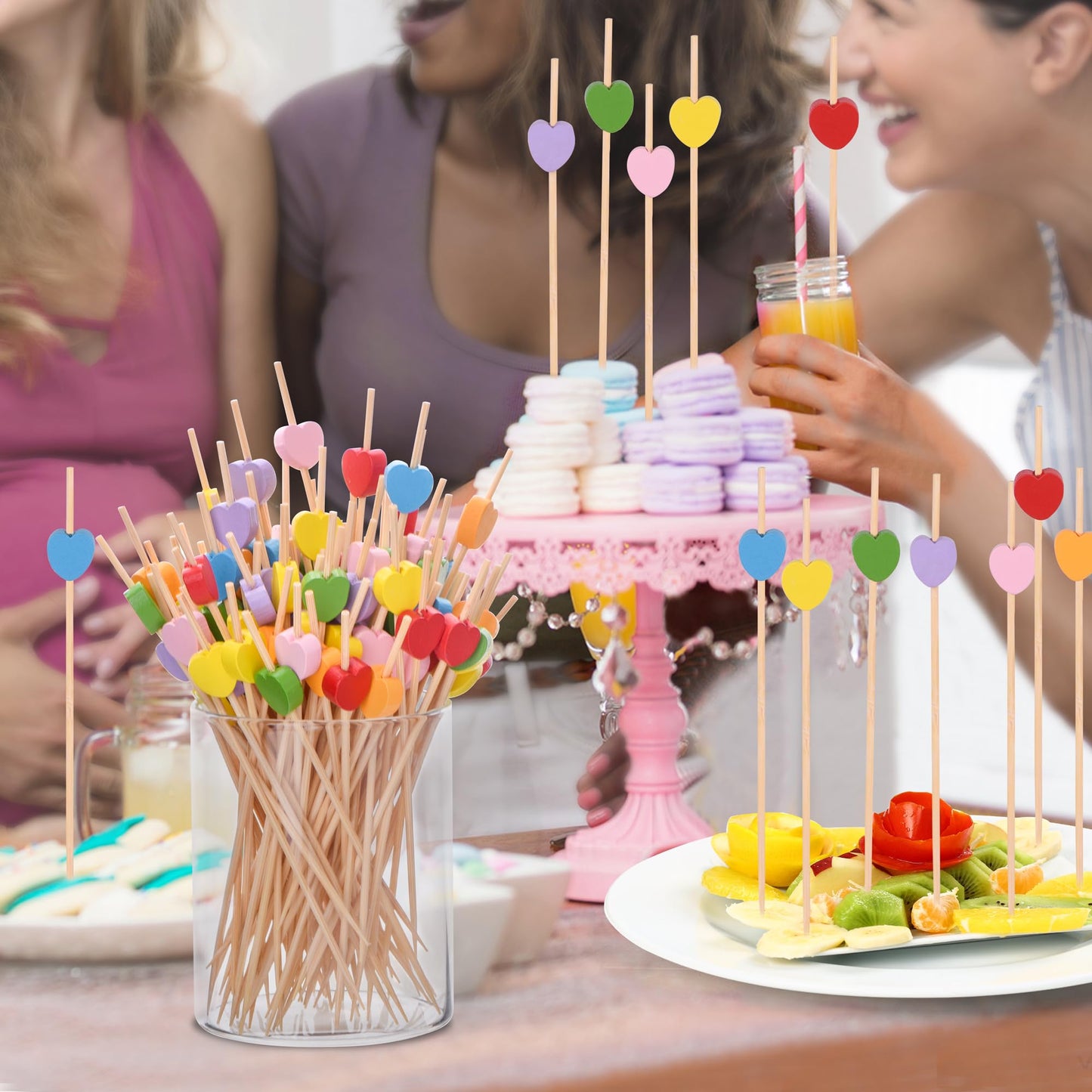 100 Pack Heart-Shaped Bamboo Cocktail Picks