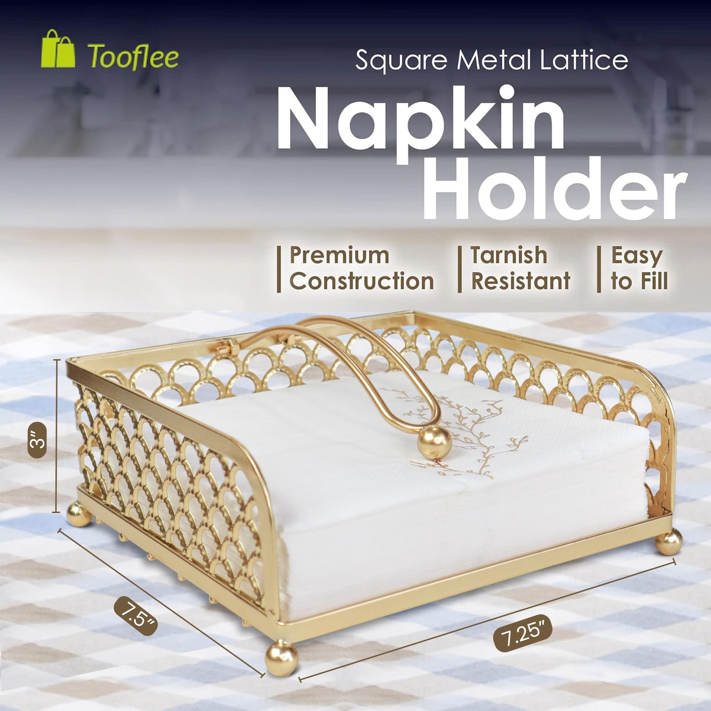 Elegant Metal Napkin Holder with Dispenser Arm