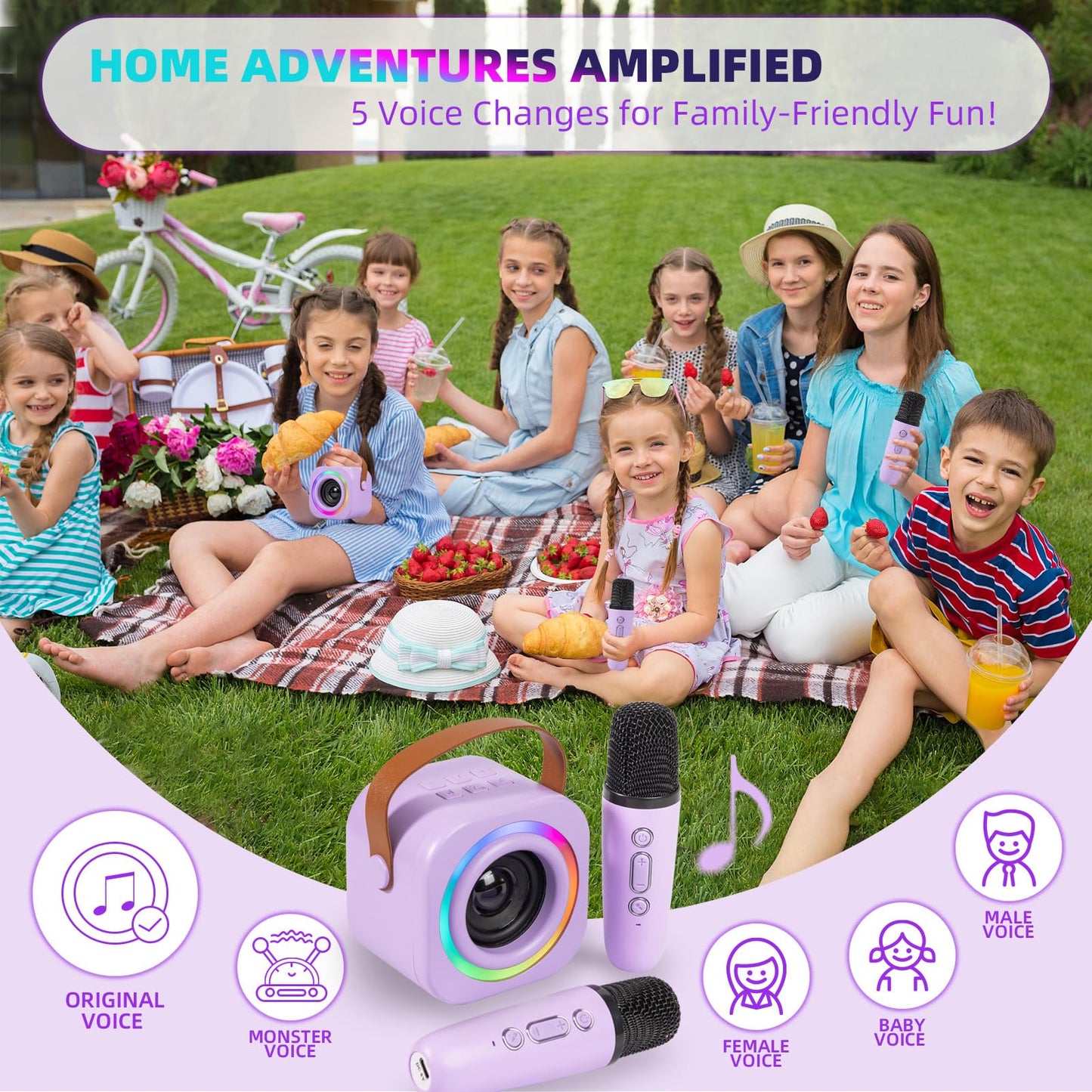 Mini Karaoke Machine with Wireless Mics for Kids
