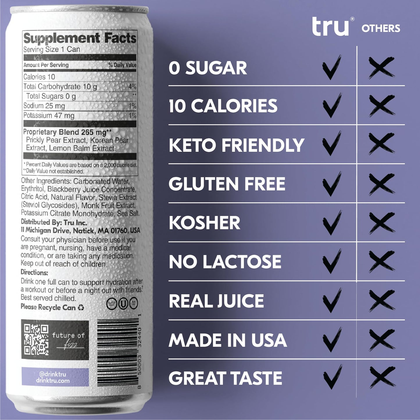 Tru Rescue Seltzer, Hydration Detox Drinks with Electrolytes, Blackberry Fruit Juice Flavored Sparkling Water, Caffeine Free, Kosher, Gluten Free, Vegan, Low Calories, No Sugar Added Beverages, 12oz (Pack of 12)