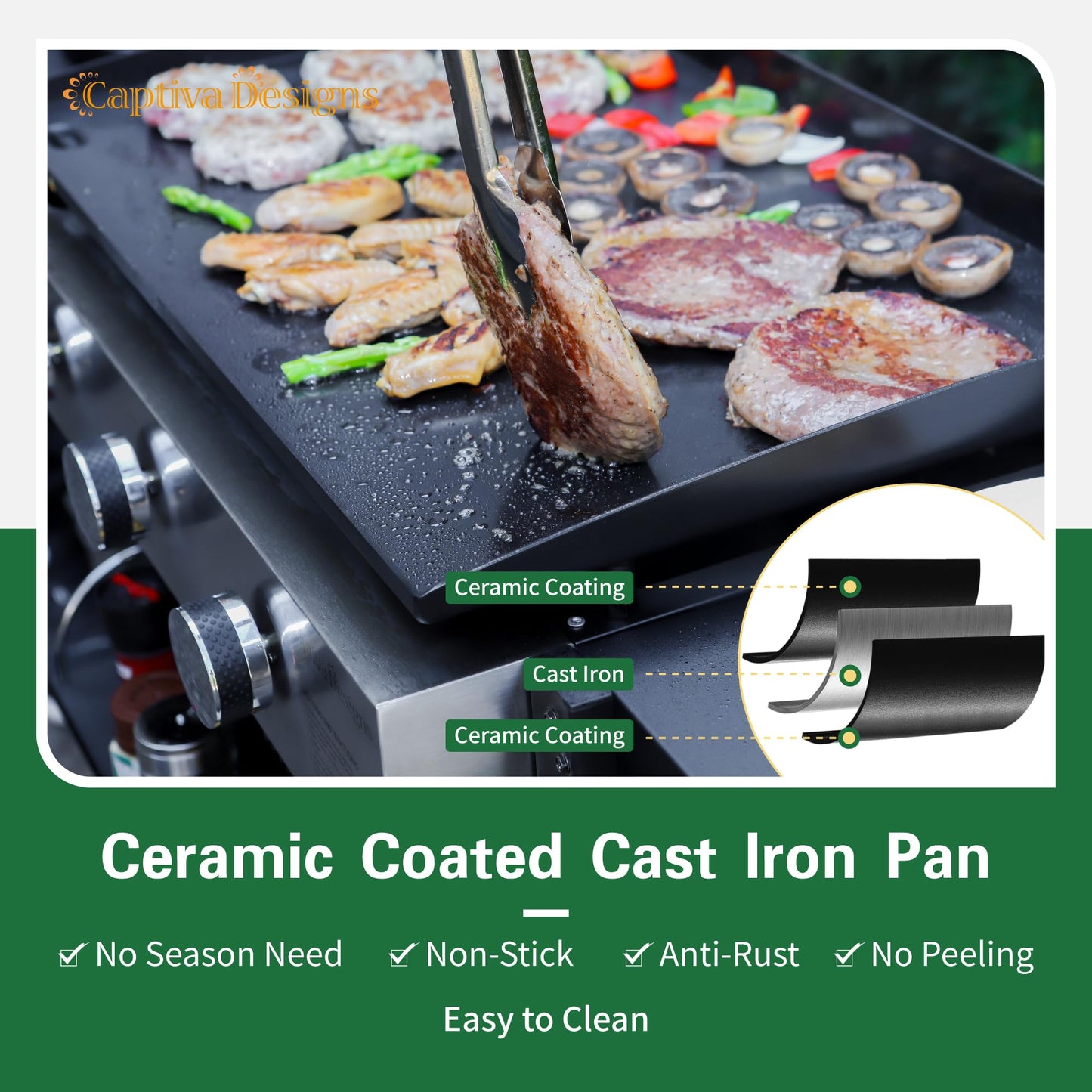 Portable Propane Gas Griddle Grill by Captiva Designs