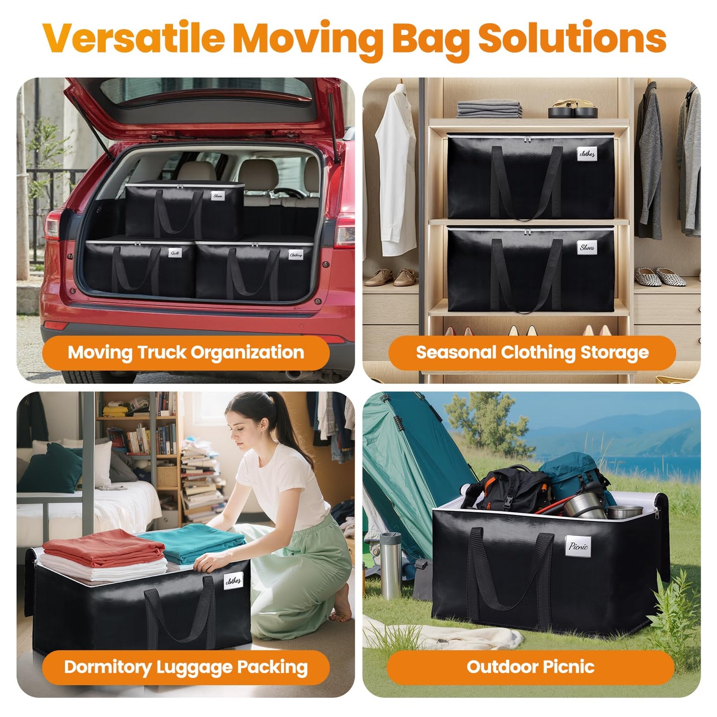 6 Pack Heavy-Duty Moving Bags with Straps