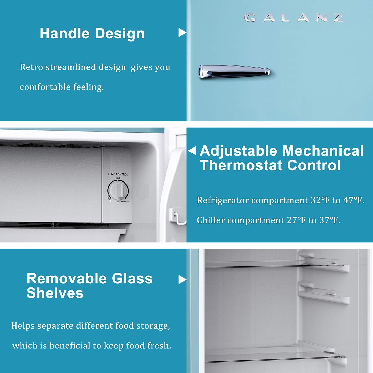 Galanz Retro Compact Refrigerator with Adjustable Thermostat
