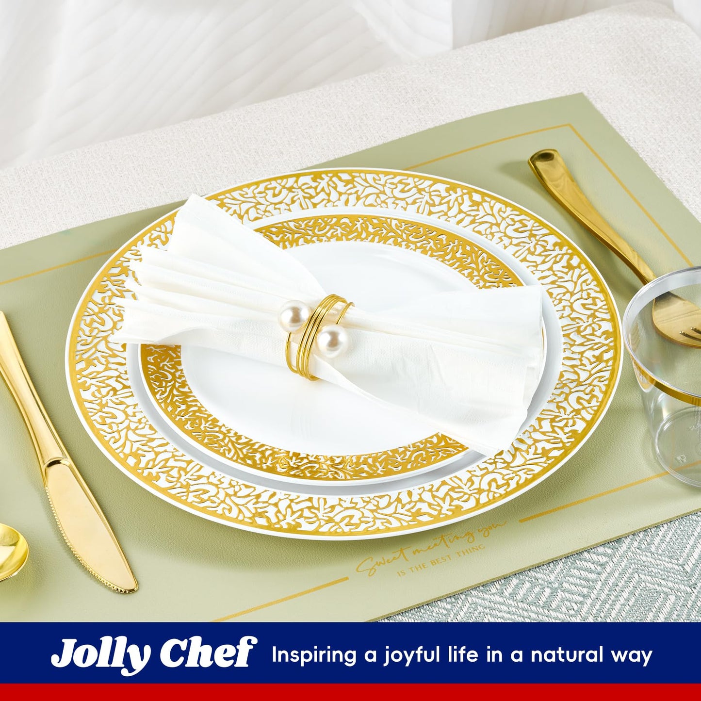 150 Count Gold Disposable Dinnerware Set for Parties