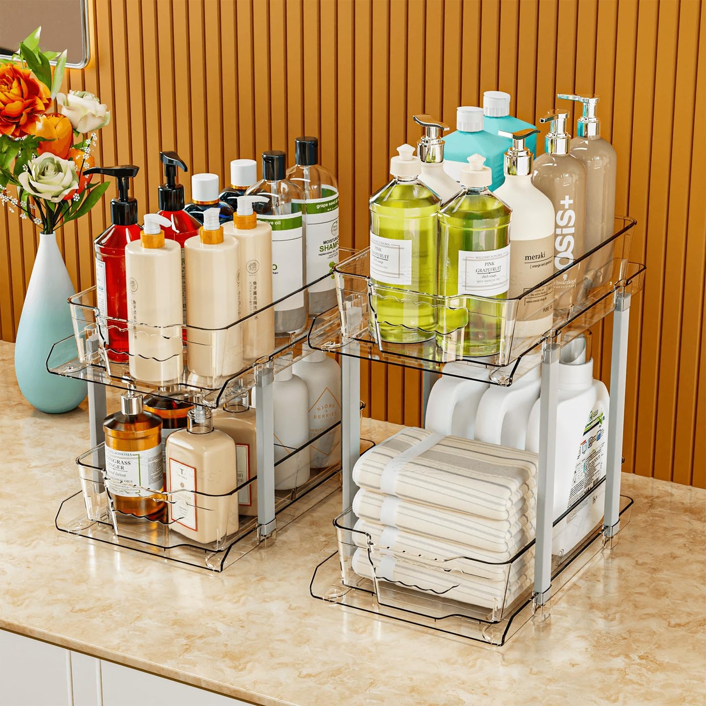 Clear 2-Tier Under Sink Organizer with Dividers