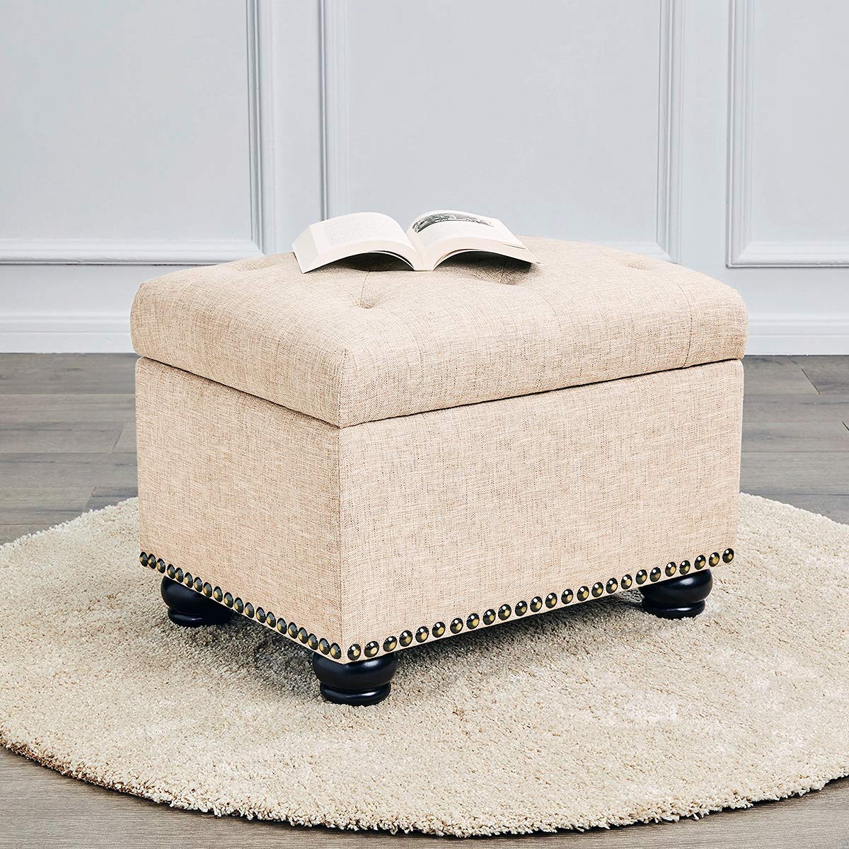 Modern Linen Upholstered Storage Ottoman by FIRST HILL