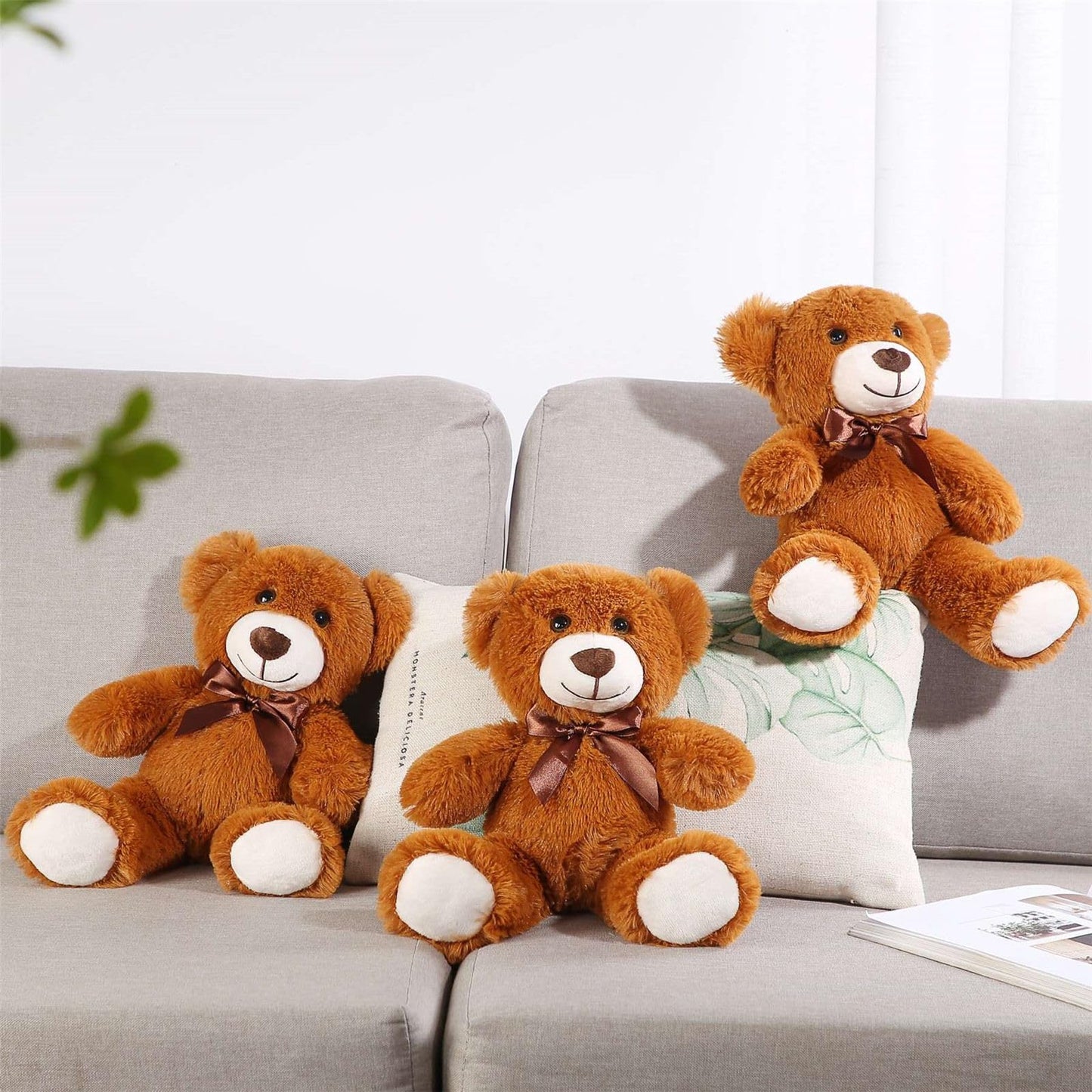 UHousDeco 3-Packs 13.5 inches Brown Teddy Bear Cute Stuffed Plush Animals Bulk Toys for Wedding