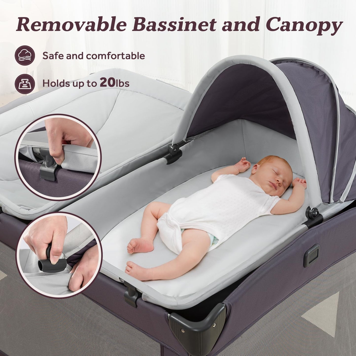4-in-1 Portable Baby Playard with Bassinet & Canopy
