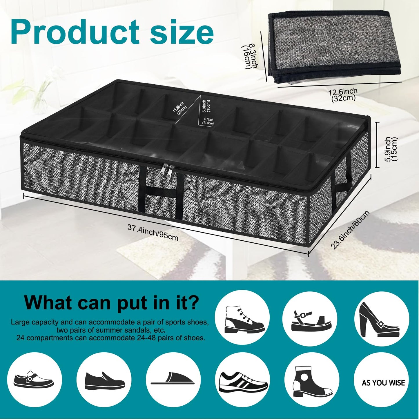 2 Pack Under Bed Shoe Storage Organizer