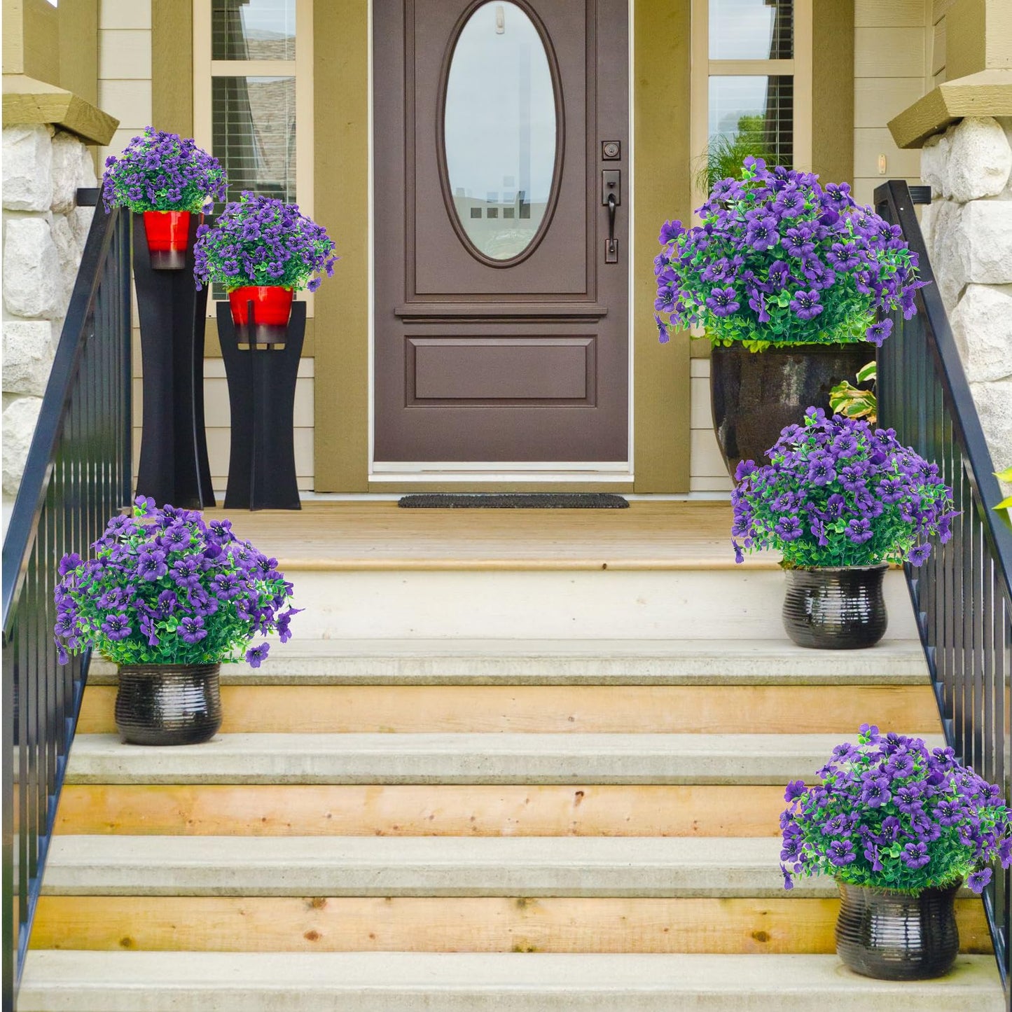 DRT DERUITAI Artificial Flowers for Outdoors 20 Bundles Faux Outside Flowers No Fade UV Resistant Fake Plastic Shrubs Home Outdoor Decor (Purple)