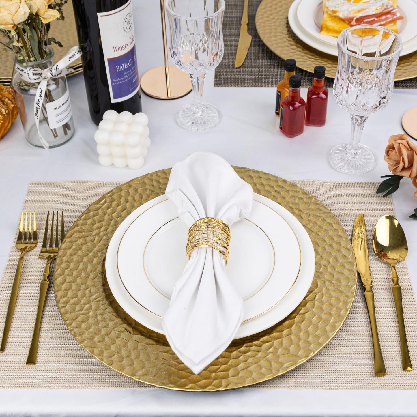 MAONAME Gold Charger Plates, Set of 6, 13" Round Charger Plates, Decorative Chargers for Dinner Plates, Plastic Plate Chargers for Dinner Plates