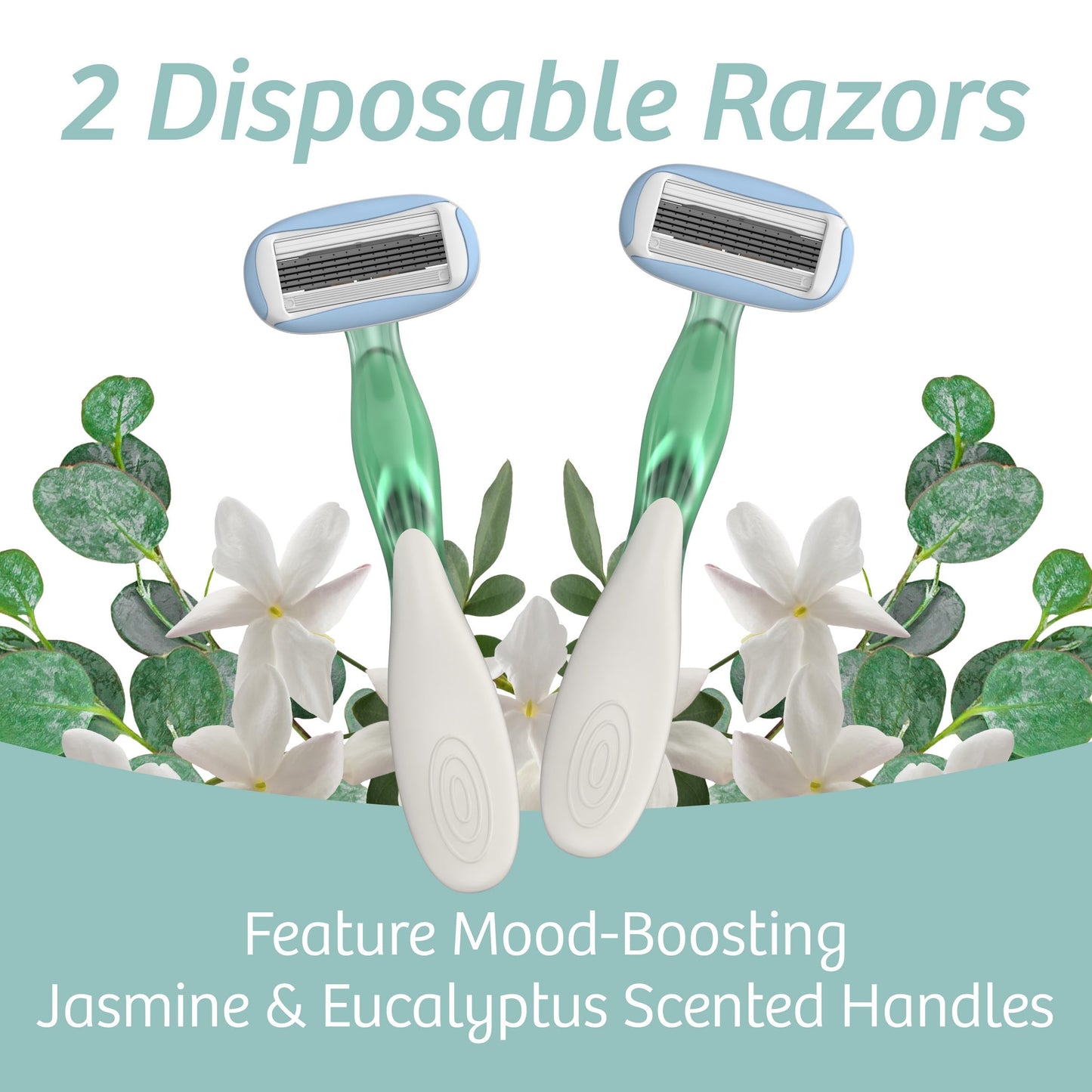 BIC Soleil Escape Women's Disposable Razors With 5 Blades for a Sensorial Experience and Comfortable Shave, Pack of Jasmine & Eucalyptus Scented Handle Shaving Razors for Women, 2 Count