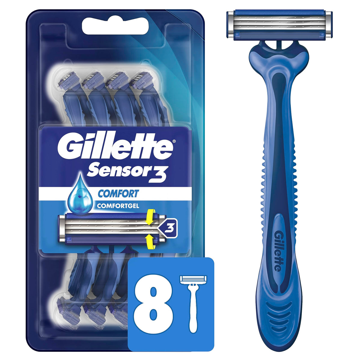 4 Pack Gillette Sensor3 Comfort Disposable Razors 8 Count