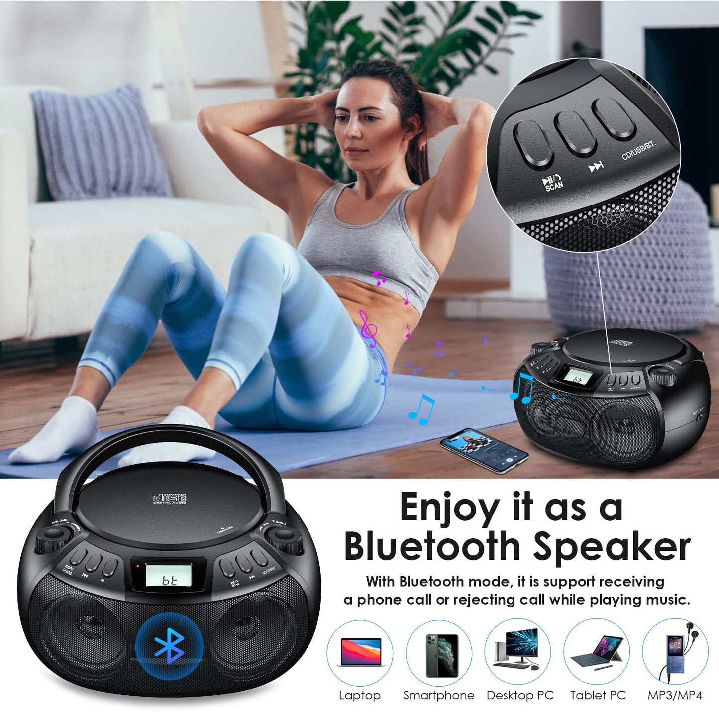 Gueray Portable CD Player Boombox with Bluetooth