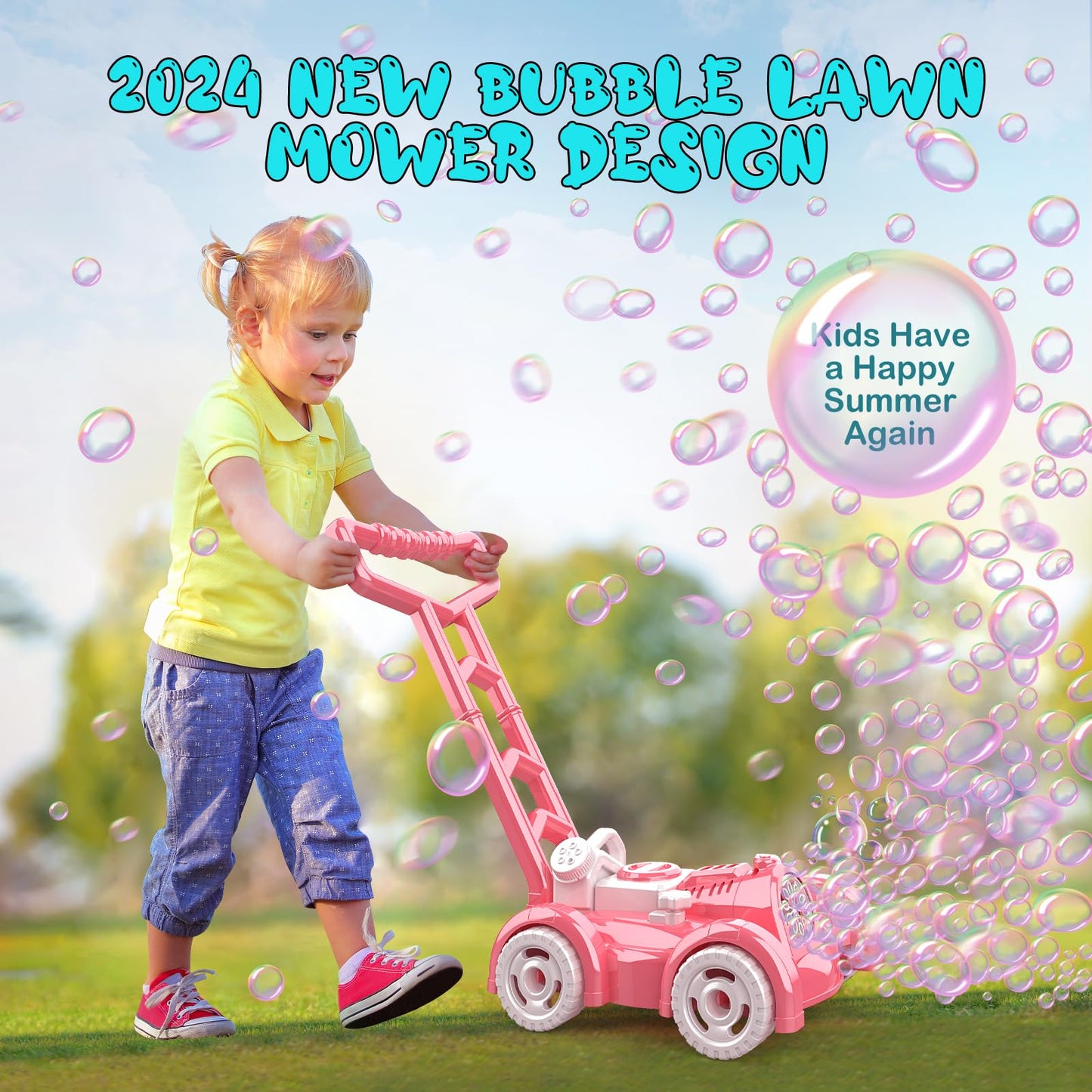 Bubble Lawn Mower Toy for Toddlers - Pink