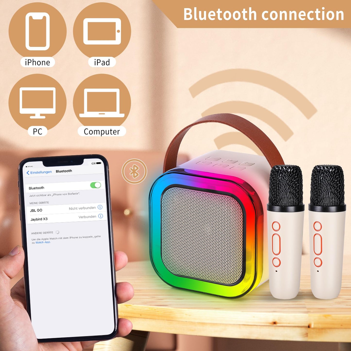 Mini Karaoke Machine with 2 Wireless Microphones