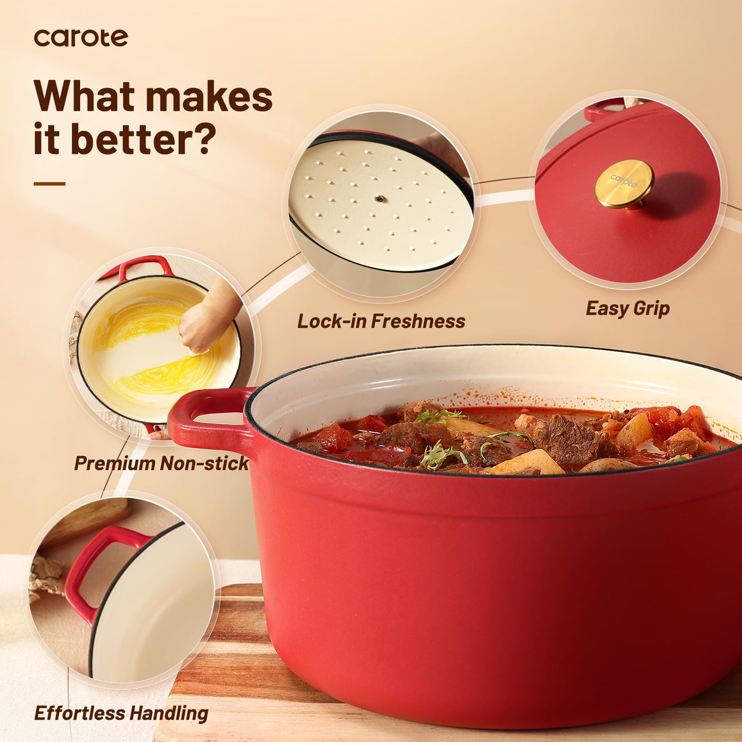 5QT Cast Iron Dutch Oven by CAROTE