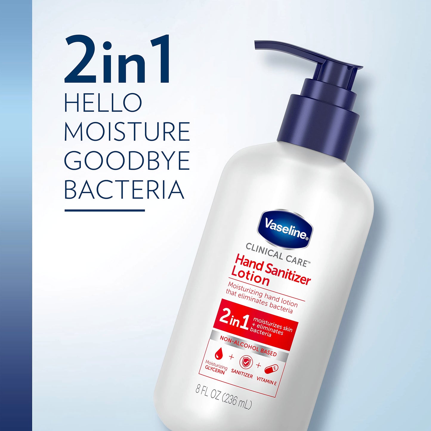 Vaseline Hand Sanitizer Lotion 2-in-1 Hydrating Skin Care 3 Ct Moisturizes and Eliminates Bacteria with Vitamin E 8 oz