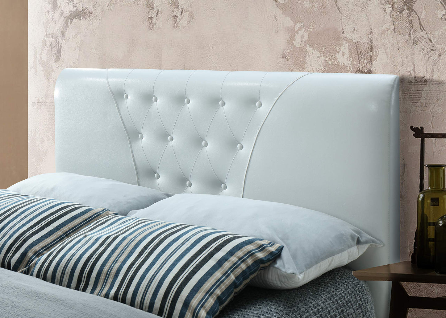 Hodedah Upholstered Bed Platform, Twin, White