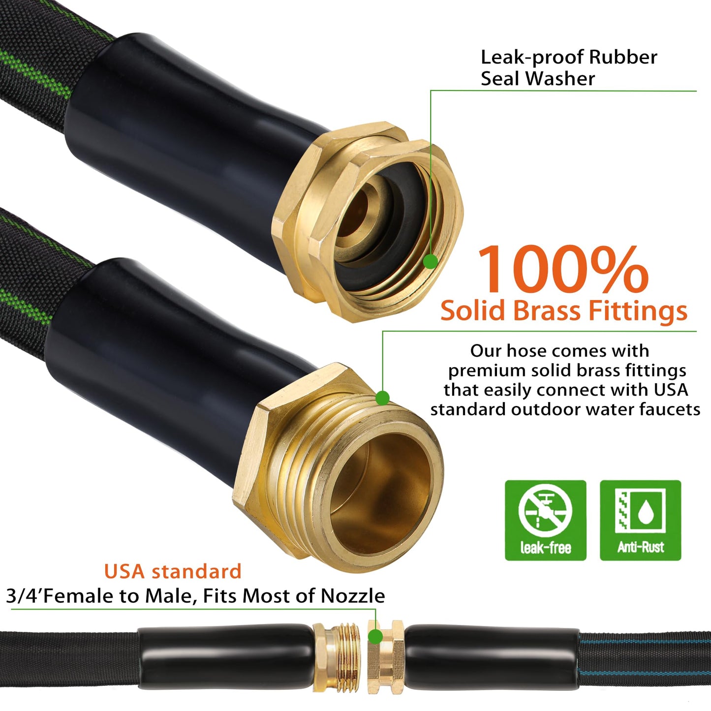 75 ft Flexible Garden Hose with Brass Connector