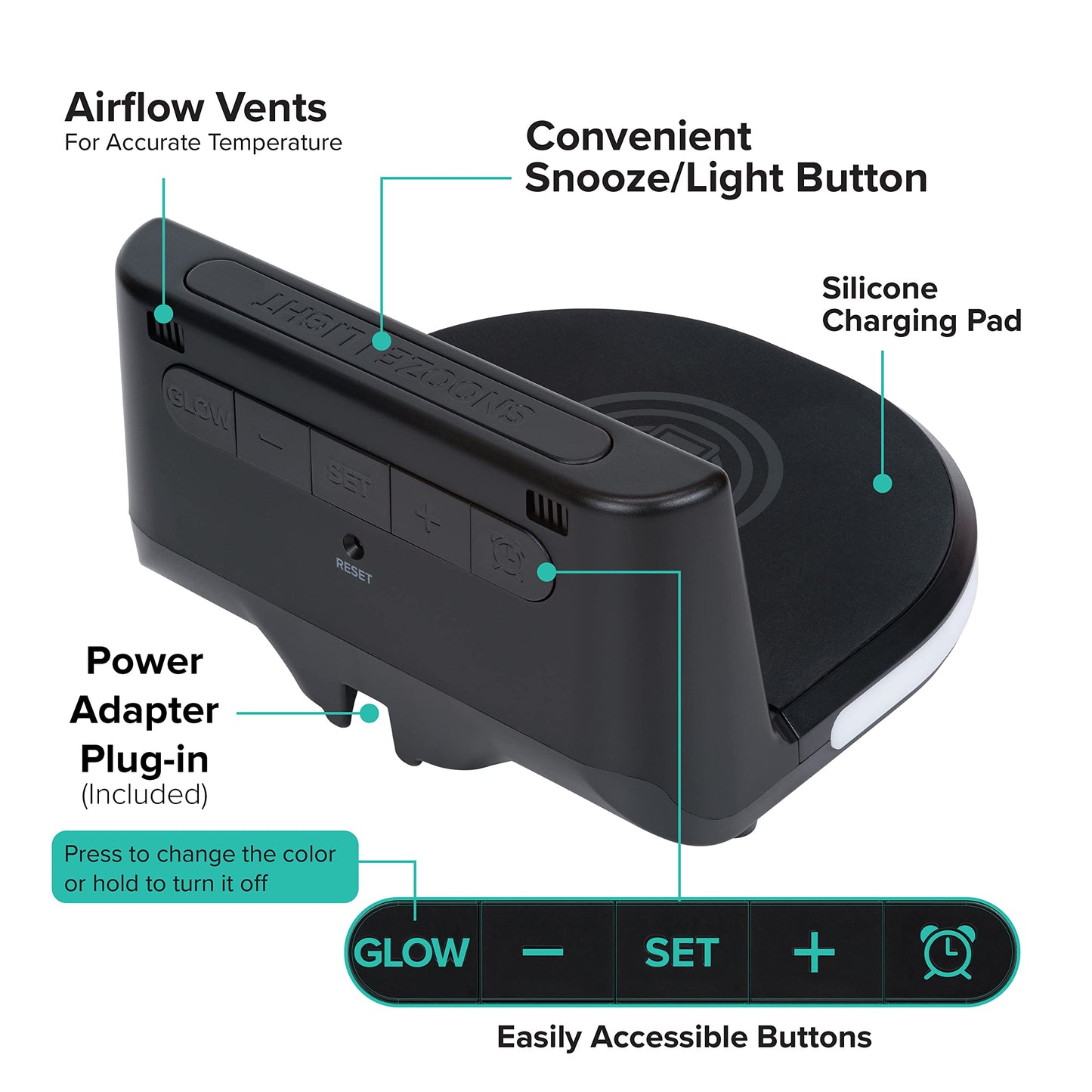 La Crosse Technology 617-148V2 Qi-Certified Wireless Charging Alarm Clock with Glowing Light Base