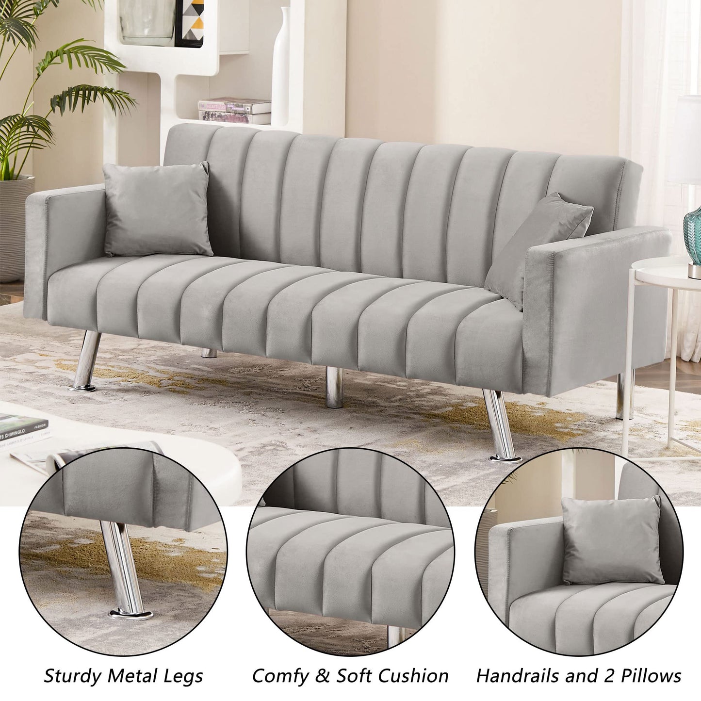 AWQM Modern Convertible Sofa Bed with Pillows