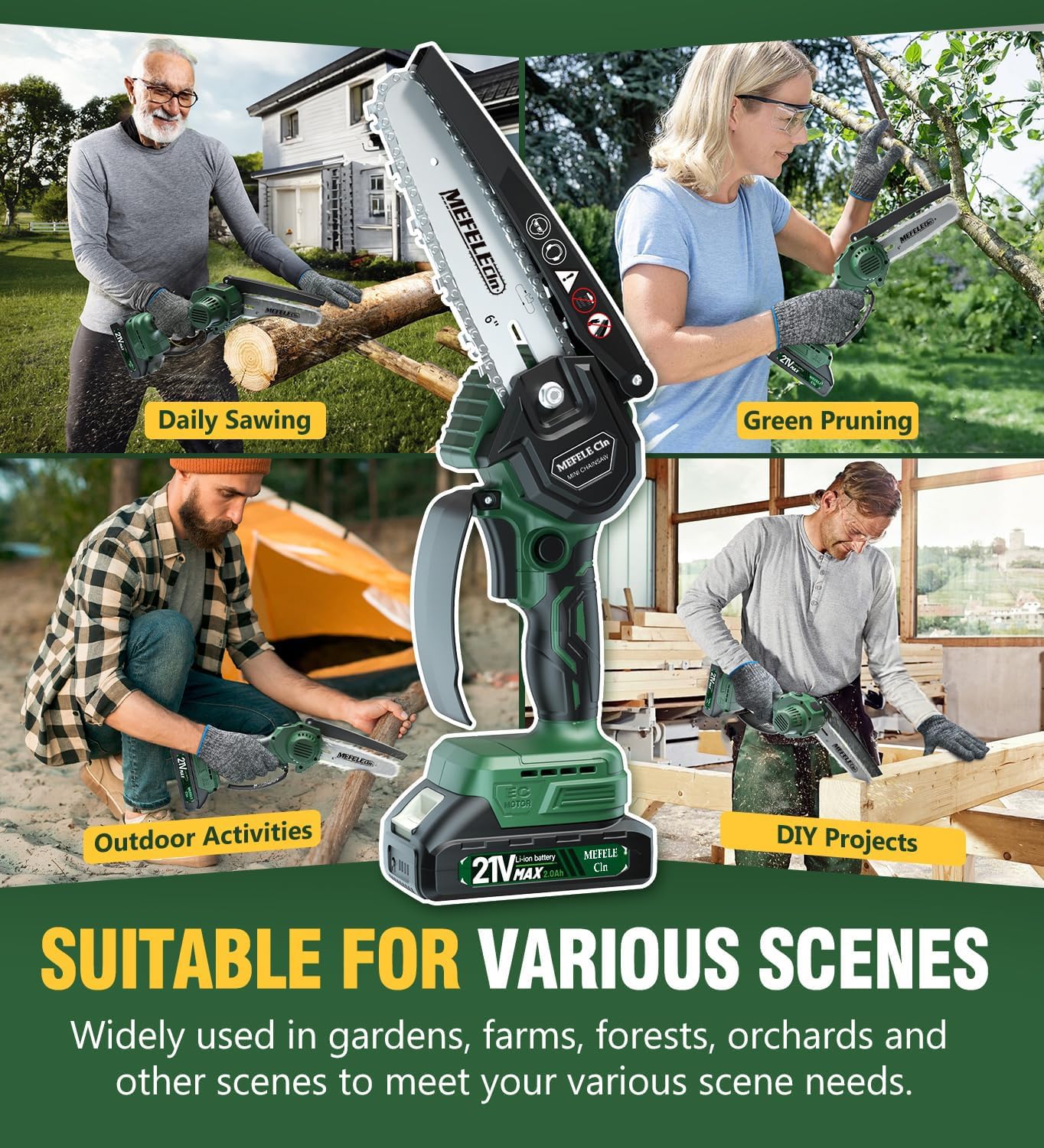 Cordless Mini Chainsaw for Wood Cutting, MEFELE