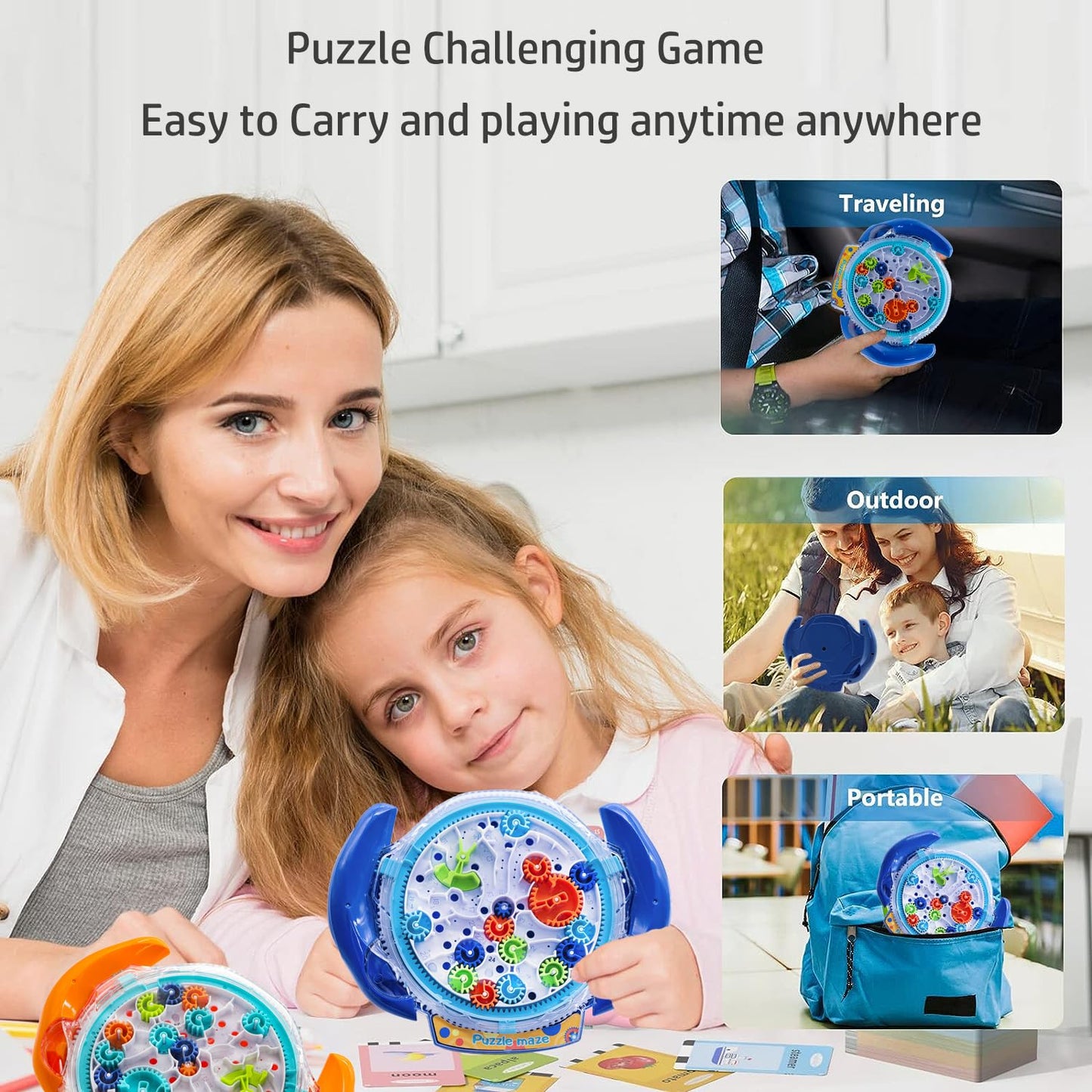 conulog Puzzles for Kids, 3D Gravity Maze Puzzle Game Handheld Brain Teaser Fidget Toy Memory Sequential Maze Ball Puzzle Toys Travel Toys Gift for Boys Girls Ages 3 and up-Blue