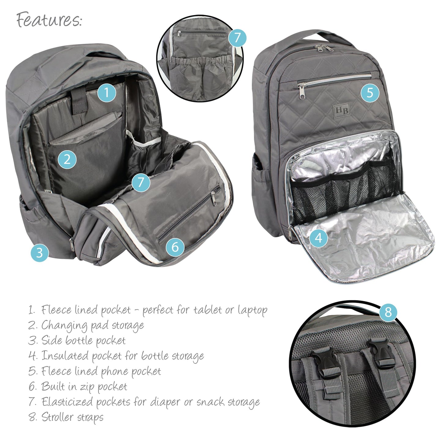 Hudson Baby Premium Diaper Bag Backpack, Charcoal
