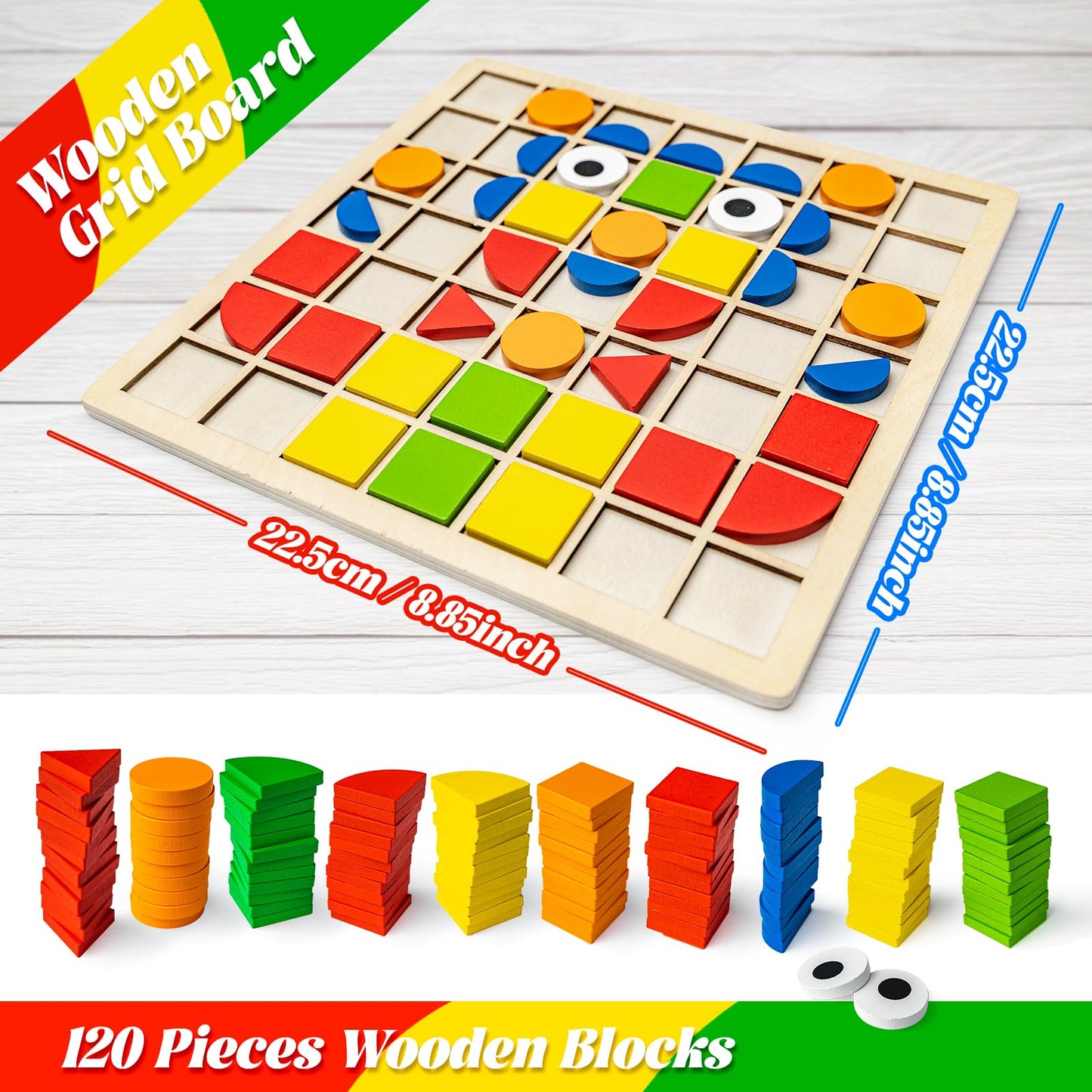120 PCS Montessori Wooden Puzzle Blocks for Kids