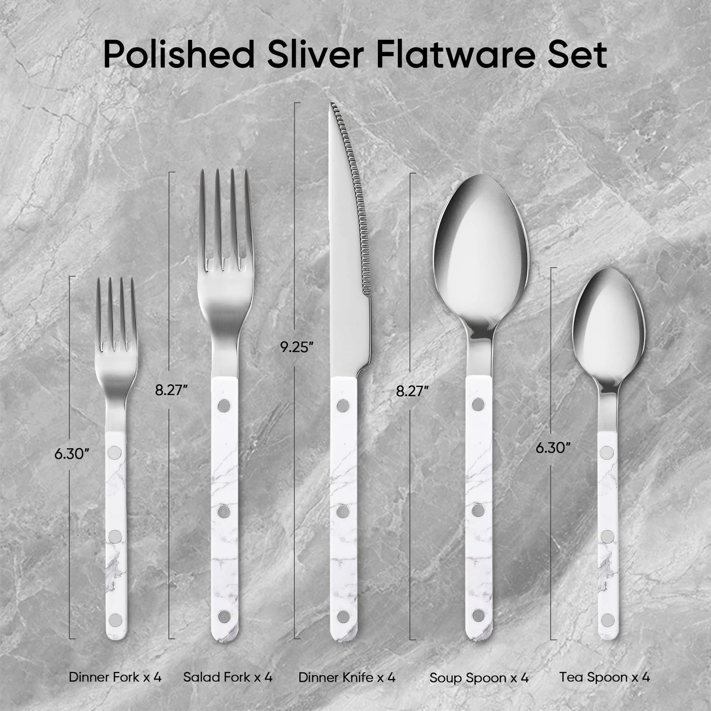 CAROTE 20-Piece Silverware Set, White Flatware set for 4, Stainless Steel Kitchen Utensil Set, Tableware Cutlery Set for Home