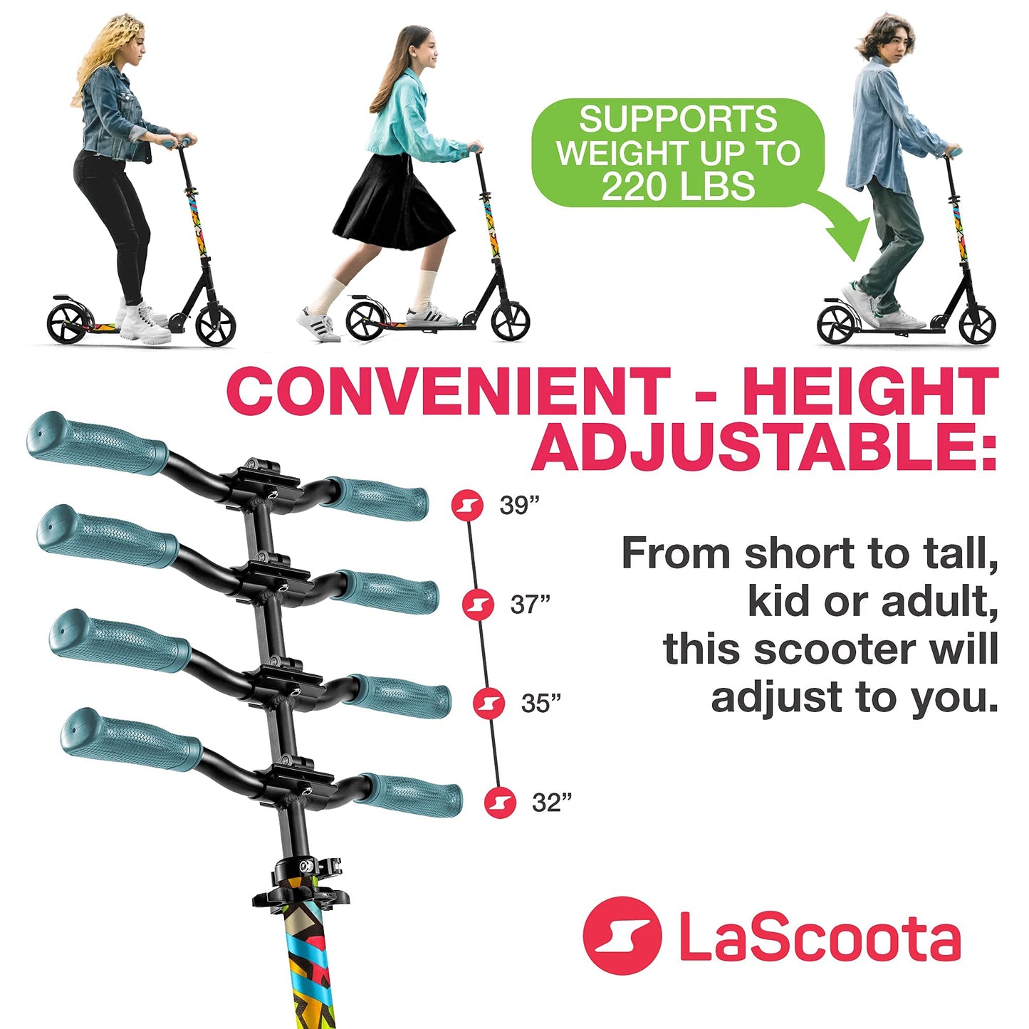 LaScoota Adult Kick Scooter with Large Wheels