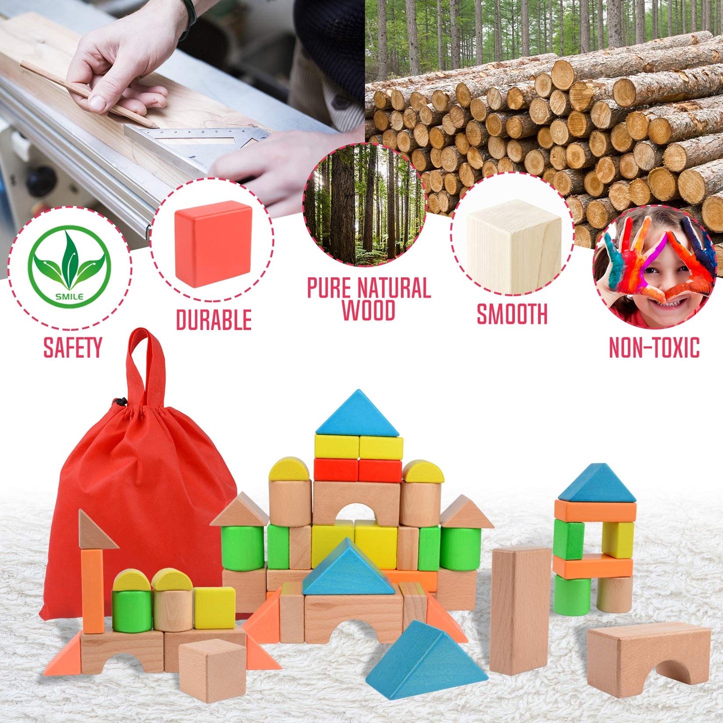 Large Wooden Building Blocks Set for Toddlers