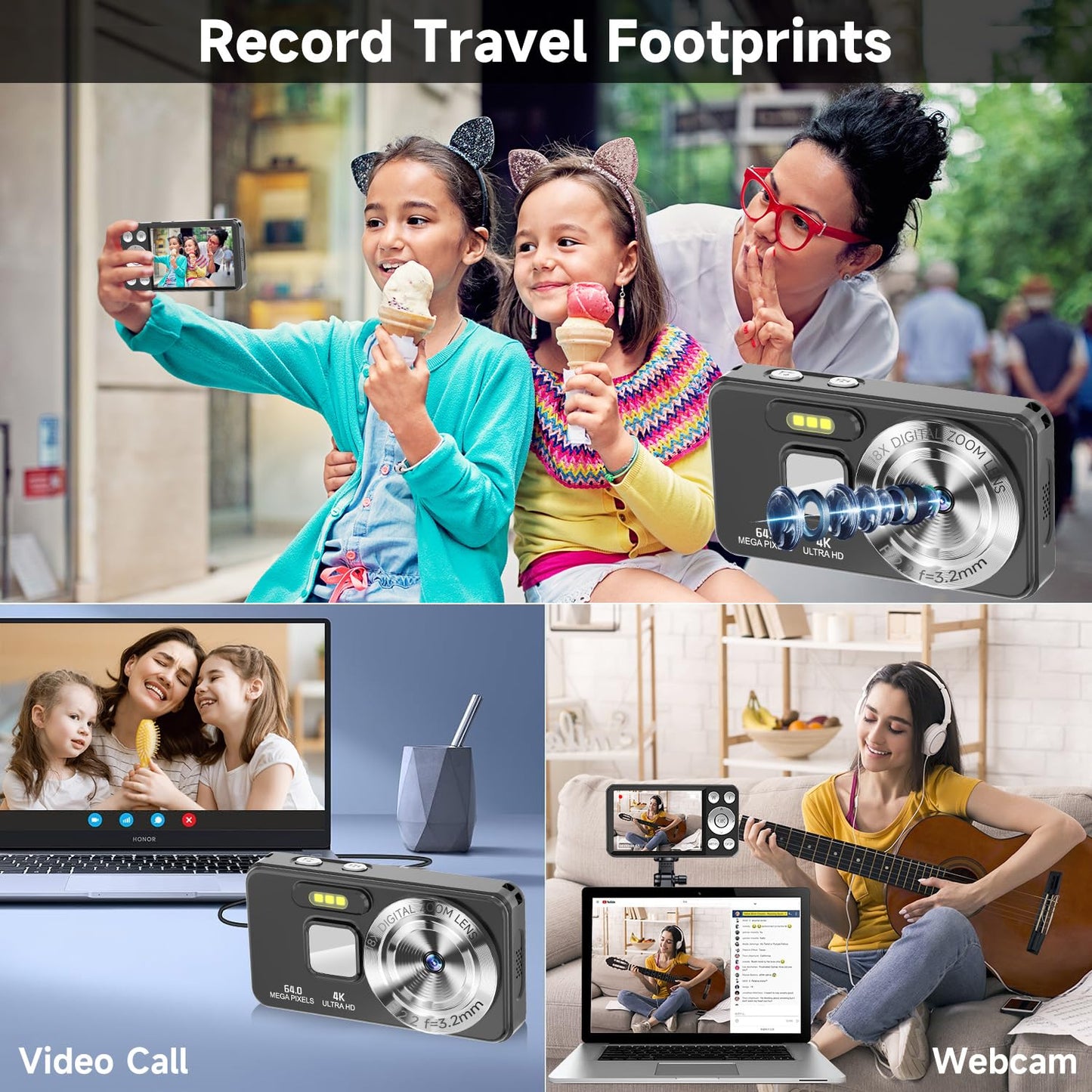 4K 64MP Autofocus Digital Camera for Beginners