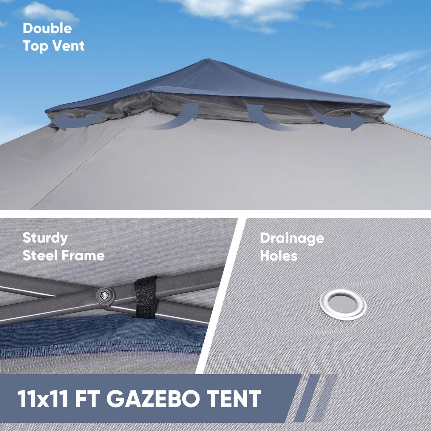 Wonlink 11x11 FT Adjustable Gazebo Tent with Netting