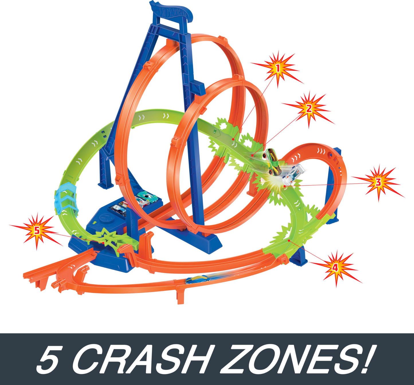Hot Wheels Toy Car Track Set Action Epic Crash Dash with 1:64 Scale Vehicle & 5 Crash Zones, Powered by Motorized Booster