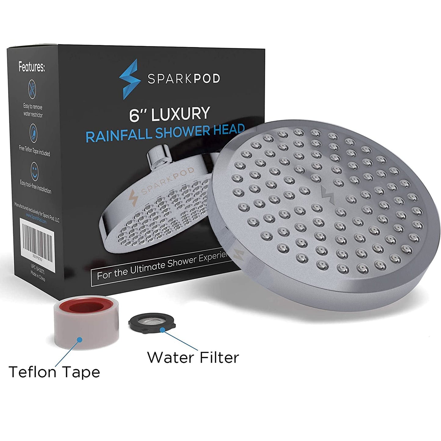 SparkPod High Pressure Rain Shower Head - Charcoal