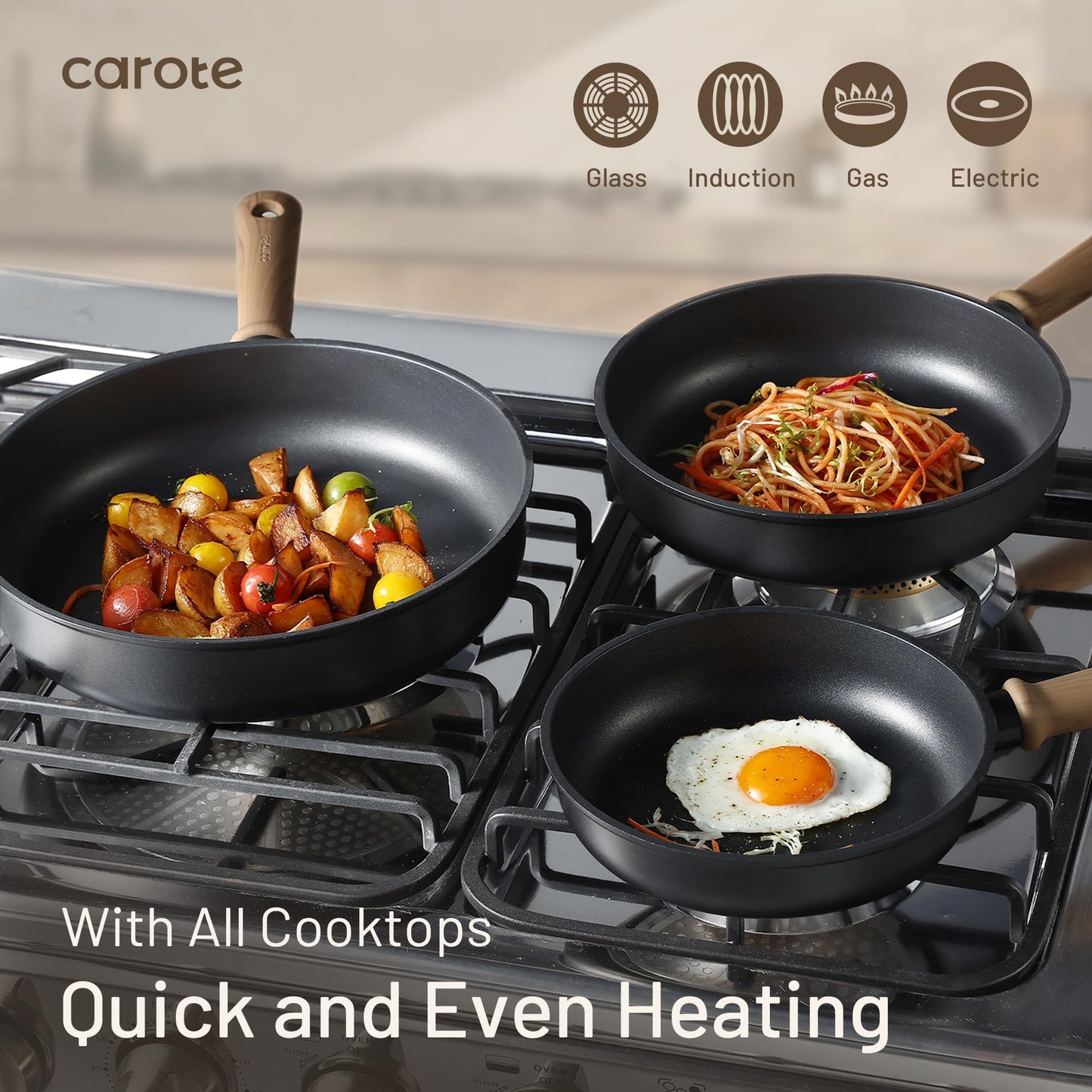 CAROTE Nonstick Frying Pan Set with Lid