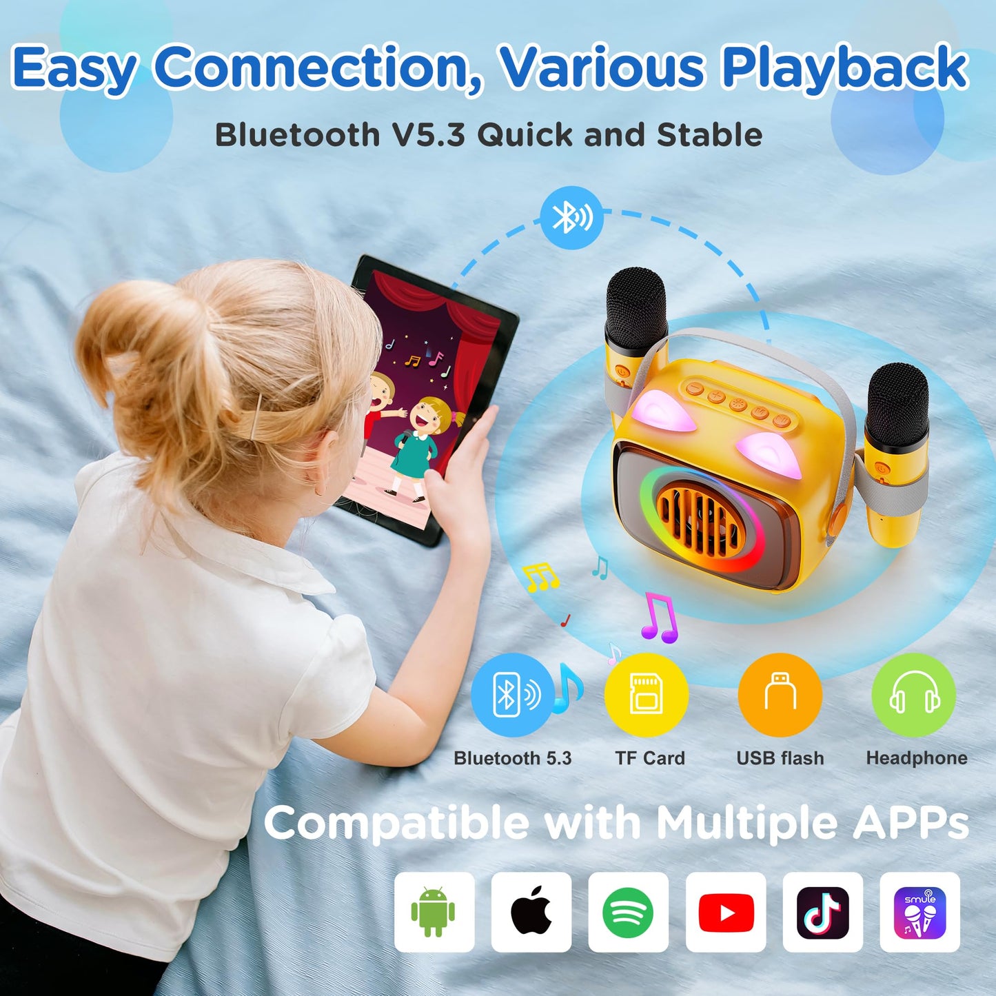 BIGASUO Bluetooth Karaoke Machine with 2 Microphones