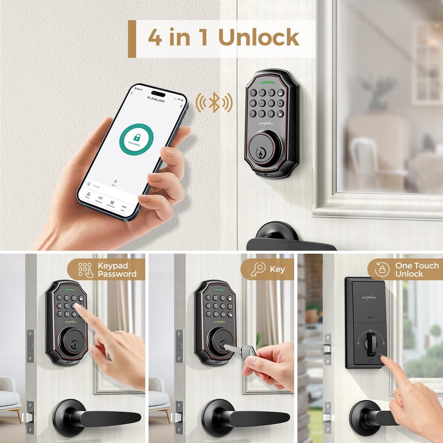 Bluetooth Smart Keyless Entry Door Lock Set