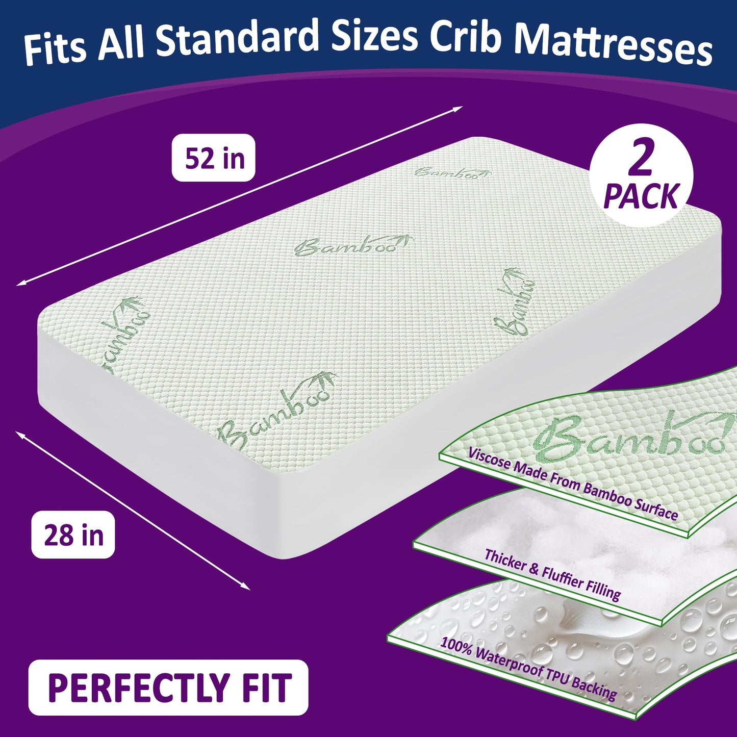 2 Pack Waterproof Bamboo Mattress Protector Deep Pocket