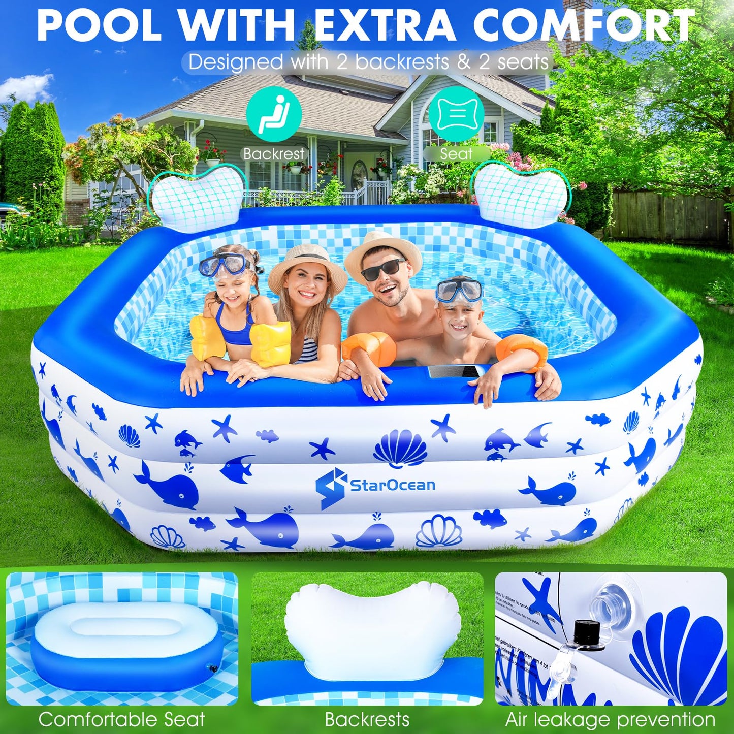 Inflatable Pool with Lights for Kids & Adults