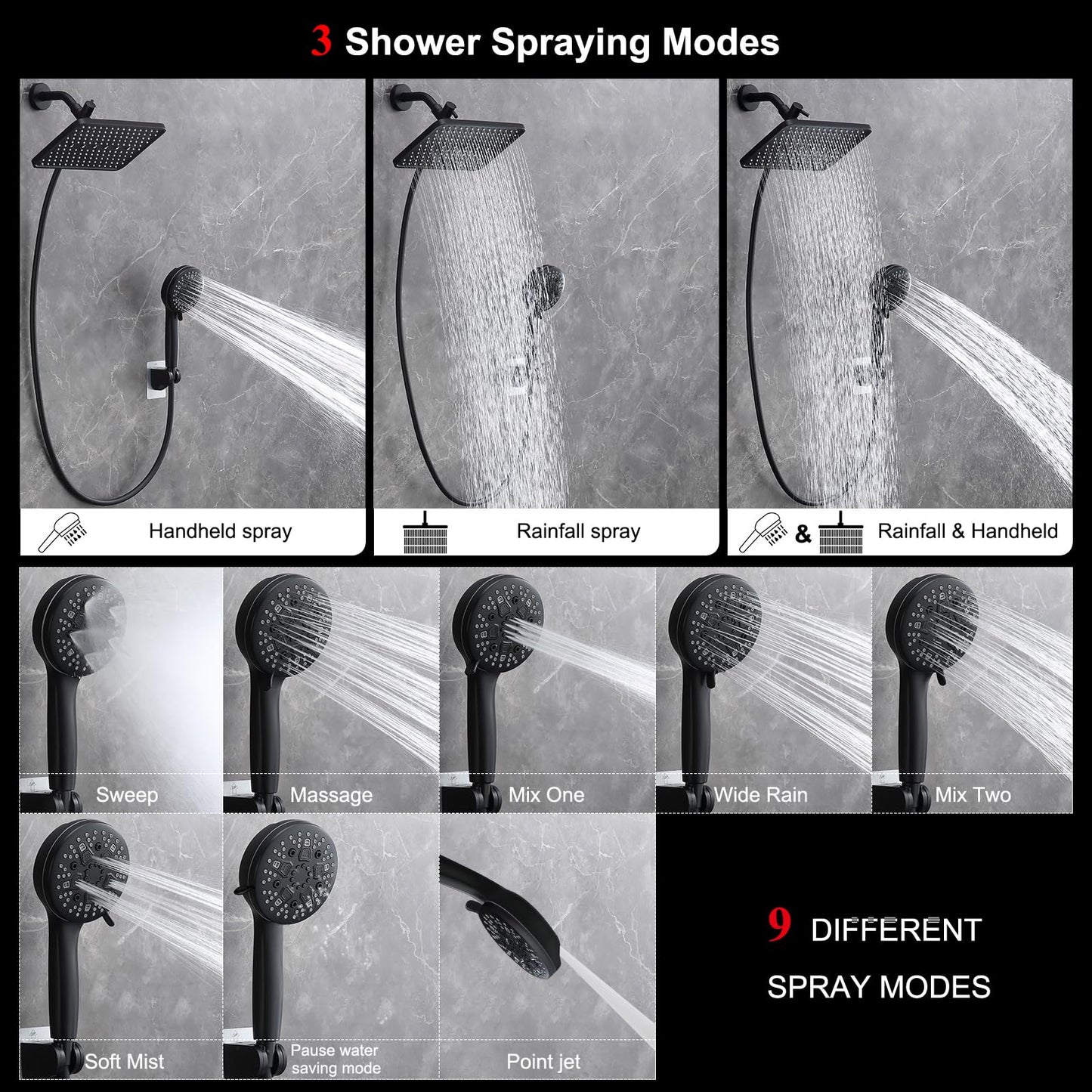 12 Inch Rainfall Shower Head with Handheld Spray
