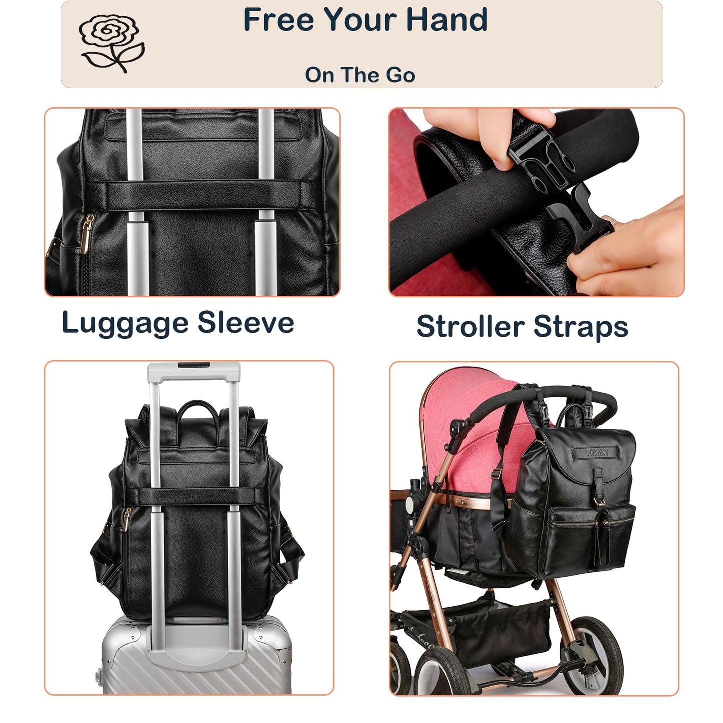 Leather Diaper Bag Backpack with Changing Pad