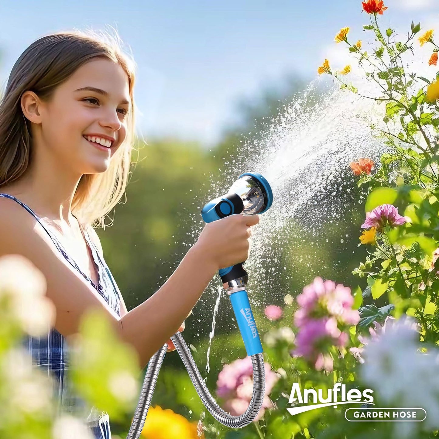50FT Metal Garden Hose with Nozzle