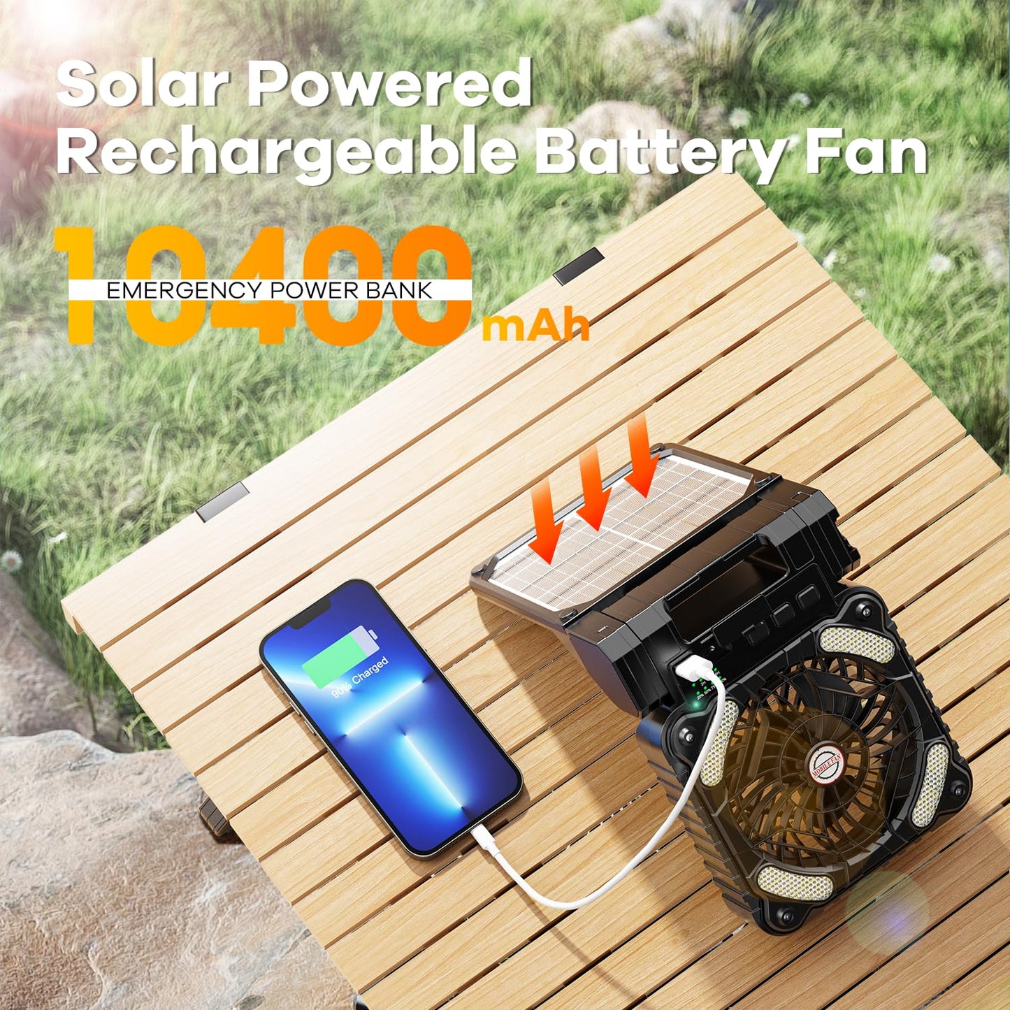 Solar Powered Camping Fan with LED Lantern