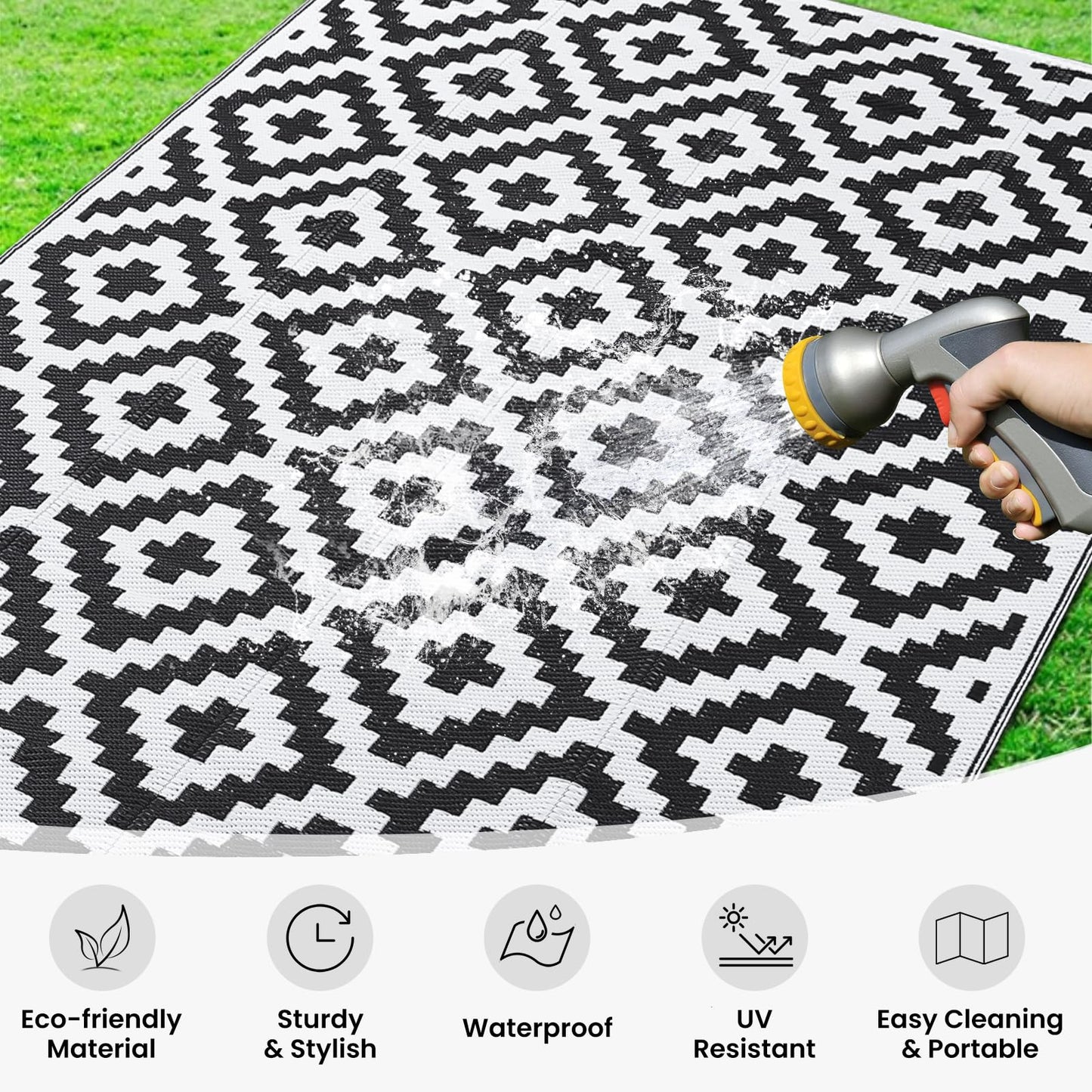 Smiry Waterproof Reversible Outdoor Rug 5x8 ft