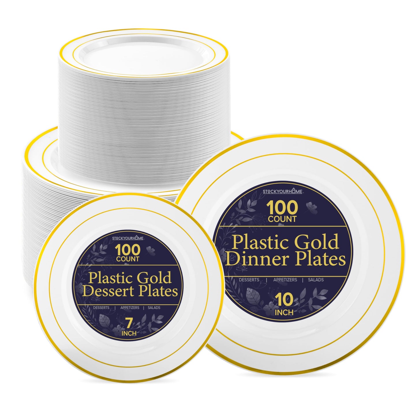 Disposable White and Gold Plates Set for Parties